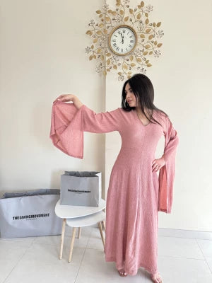 Pink dress with long sleeves .S