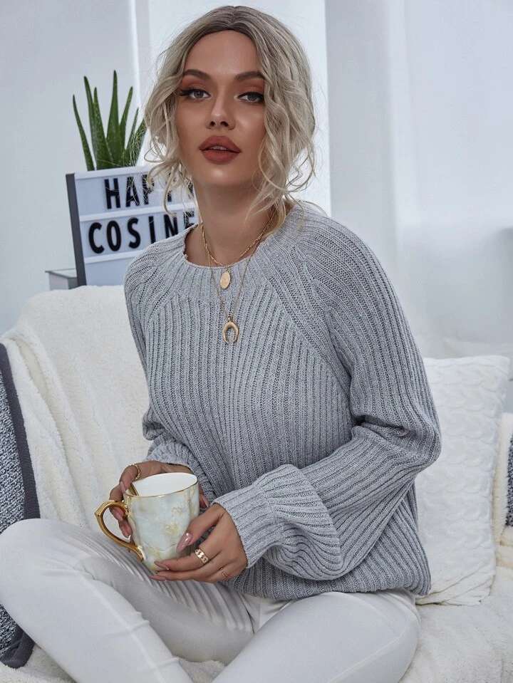 SHEIN Solid Raglan Sleeve Sweater