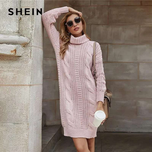 Shein High Neck Cable Knit Jumper Dress