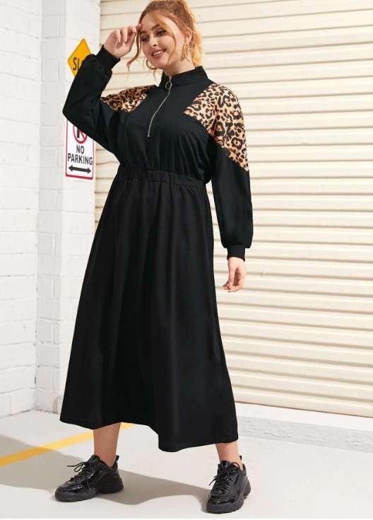 Shein Leopard Print Sweatshirt Style Dress