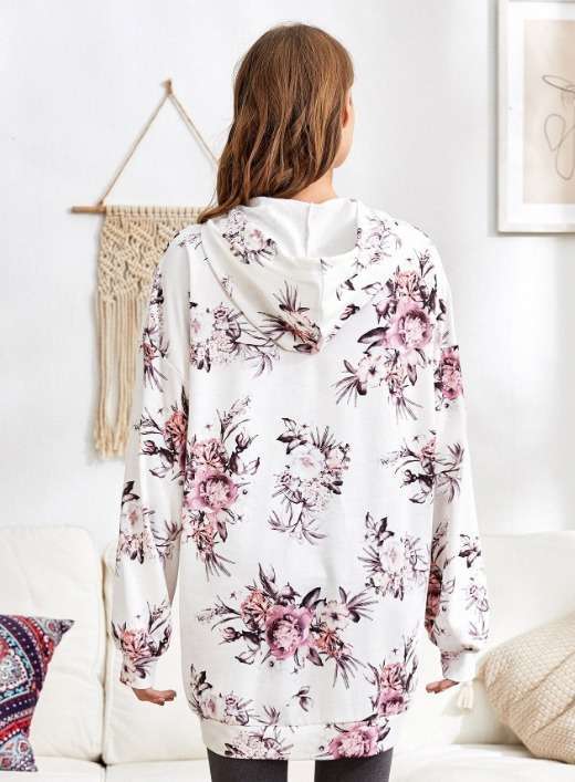 SHEIN Drop Shoulder Floral Hoodie