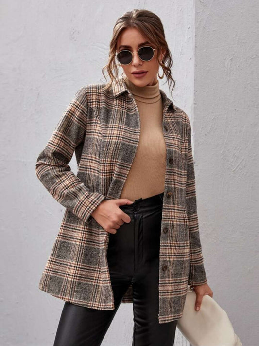 SHEIN Collared Single Breasted Tweed Coat - L