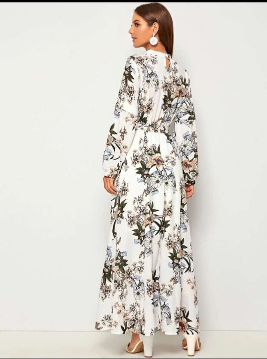 Shein Allover Floral Print Self Tie Swing Maxi Dress - M