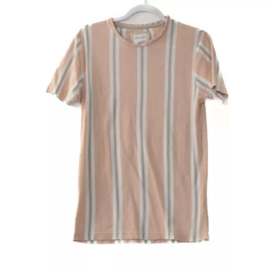 Denim & Flower Men Peach Gray Striped Ricky Singh T-Shirt Short Sleeve - M